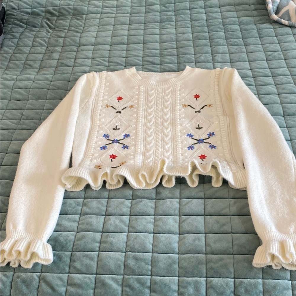 Embroidered White Sweater